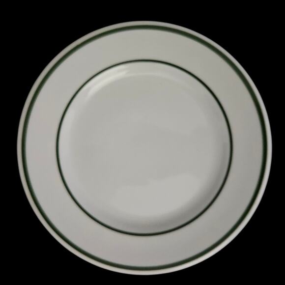Lawrence Vitrified China 6.25" Plates Set of 4 Green Band Restaurant Ware USA - Picture 2 of 4